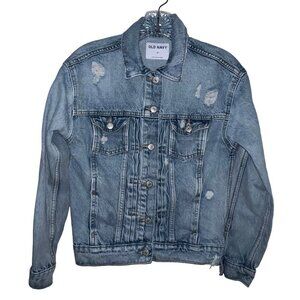 Old Navy Women's Size XS Distressed Denim Button Up Jacket Cotton Light‎ Wash